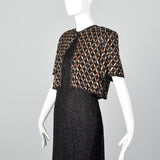 1990s Black Beaded Faux Jacket Maxi Dress