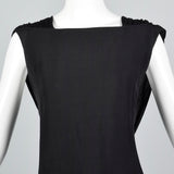 1960s Chloé Black Linen Dress with Draped Silk Jersey Back