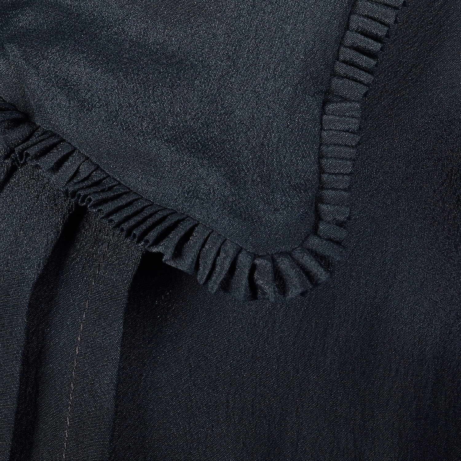 Large 1910s Blouse Edwardian Navy Blue Silk Shirt Pleated Tie Back Waist Top