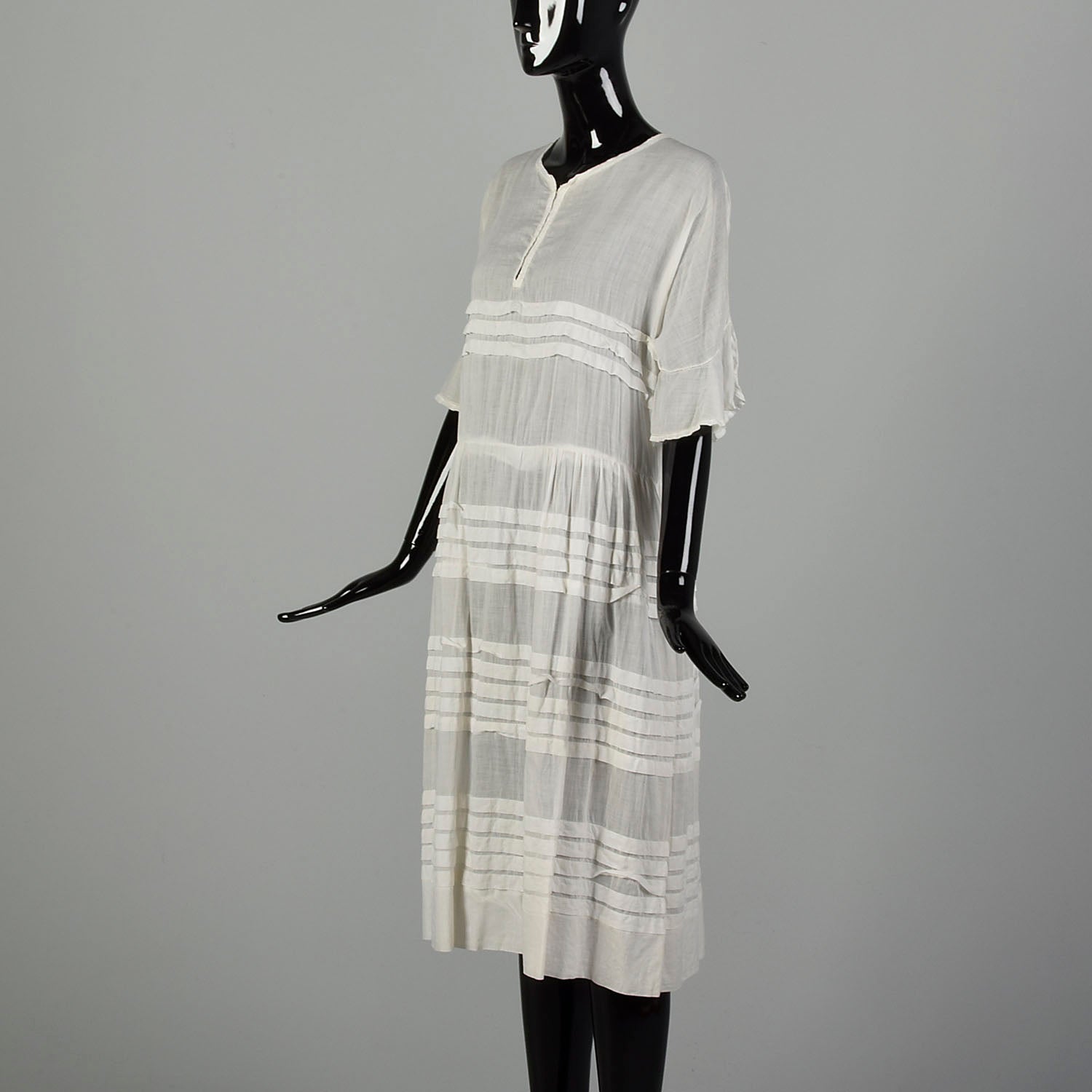 Medium 1920s Lawn Dress Semi-Sheer Summer Short Sleeve Cotton Day