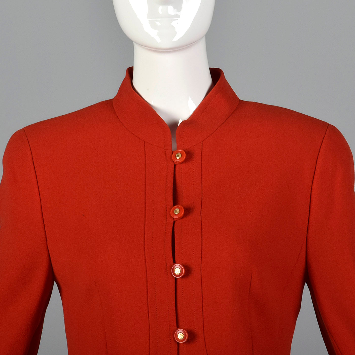 1980s Louis Feraud Red Skirt Suit in Wool Crepe