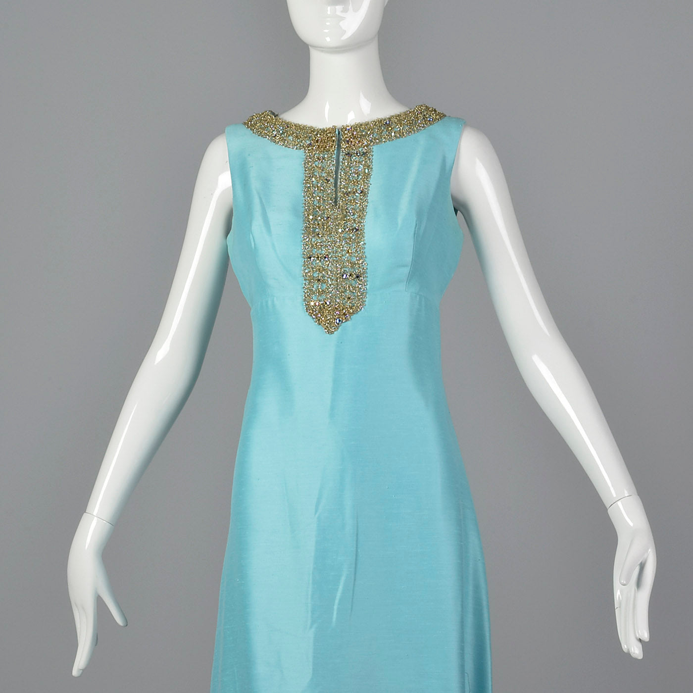 1960s Blue Maxi Dress with Keyhole Bust