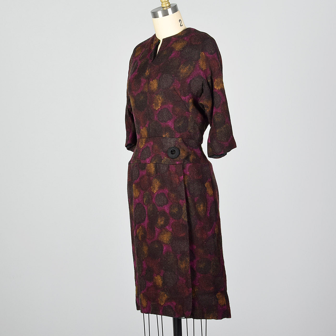 1950s Abstract Purple Print Dress