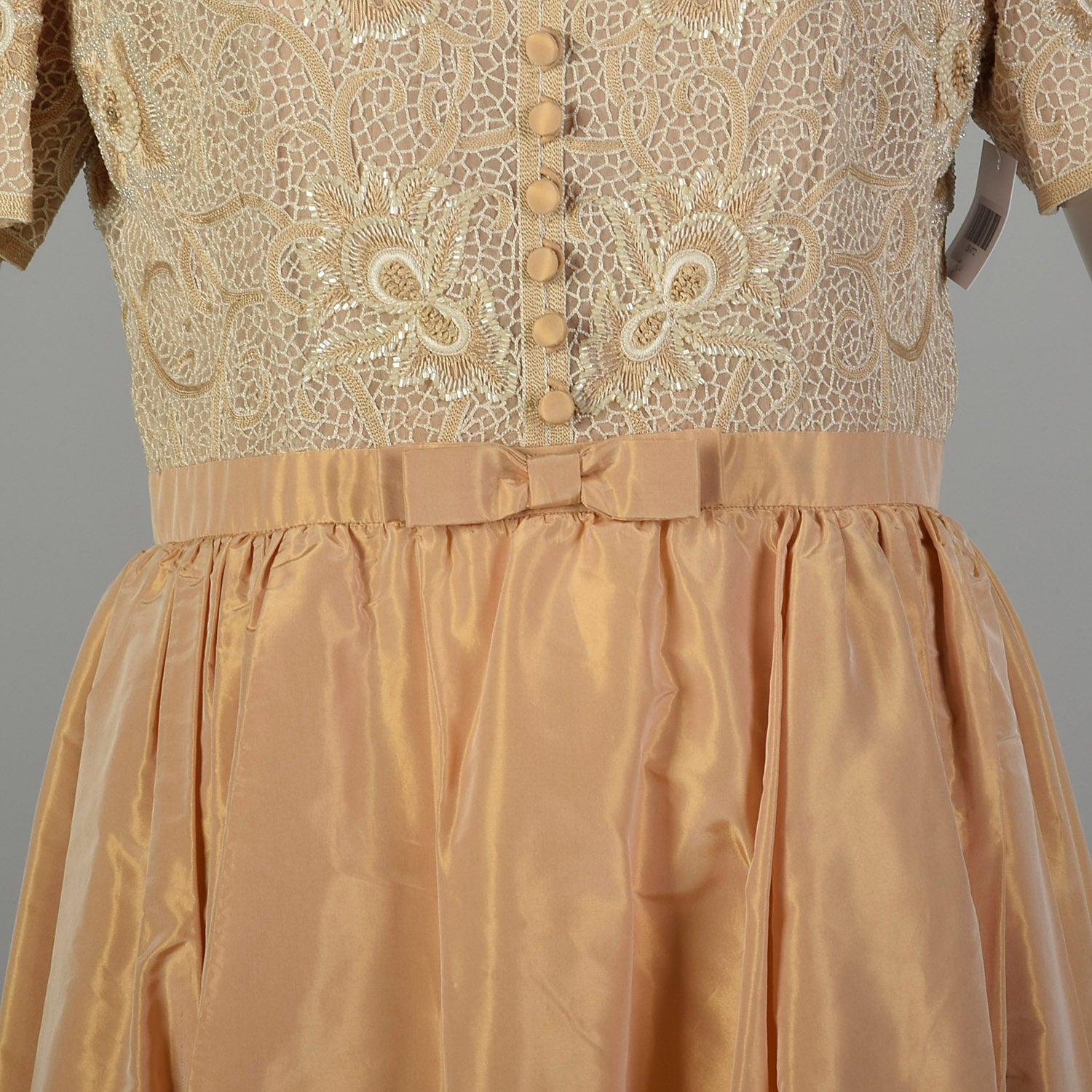 Medium 1990s Escada Couture Dress Blush Summer Short Sleeve Beaded Evening Gown