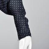 1980s Valentino Night Navy Silk Dress with Swiss Dot Print