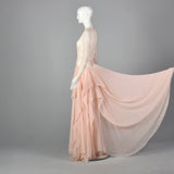 1950s Sheer Pink Dress with Draped Skirt