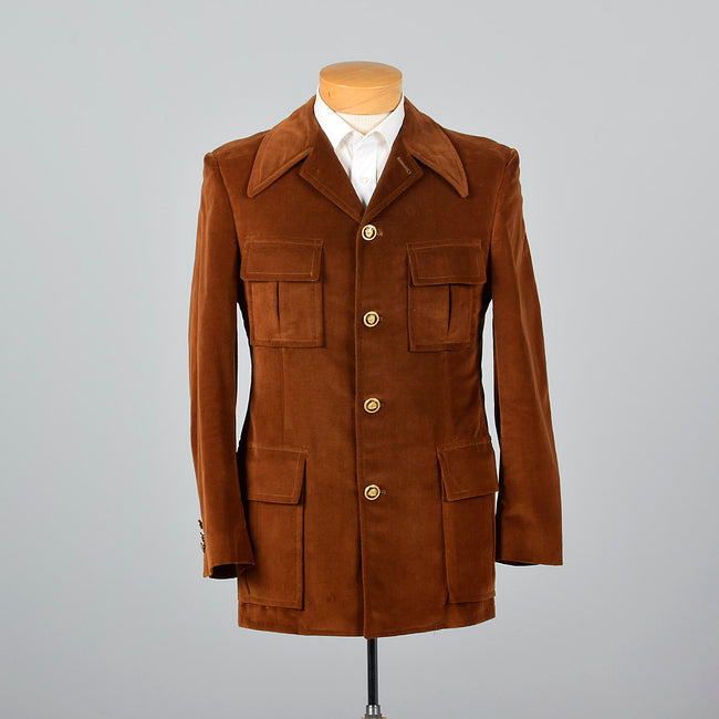 1960s Mens Brown Velvet Mod Jacket