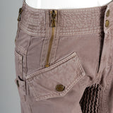 D&G Superior Denim by Dolce & Gabbana Taupe Twill Pants with Zippers Snaps and Smocked Thighs