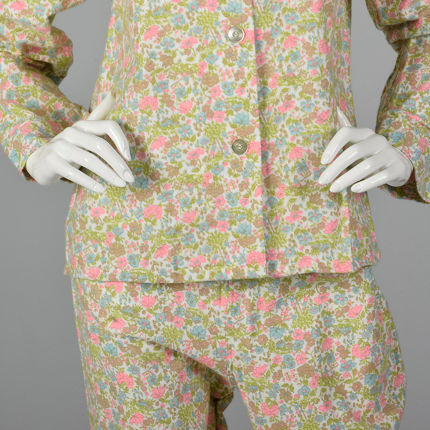 1960s Deadstock Flannel Pajamas in Pink Floral