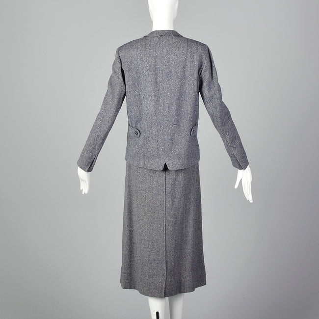 1960s Blue and White Wool Tweed Skirt Suit