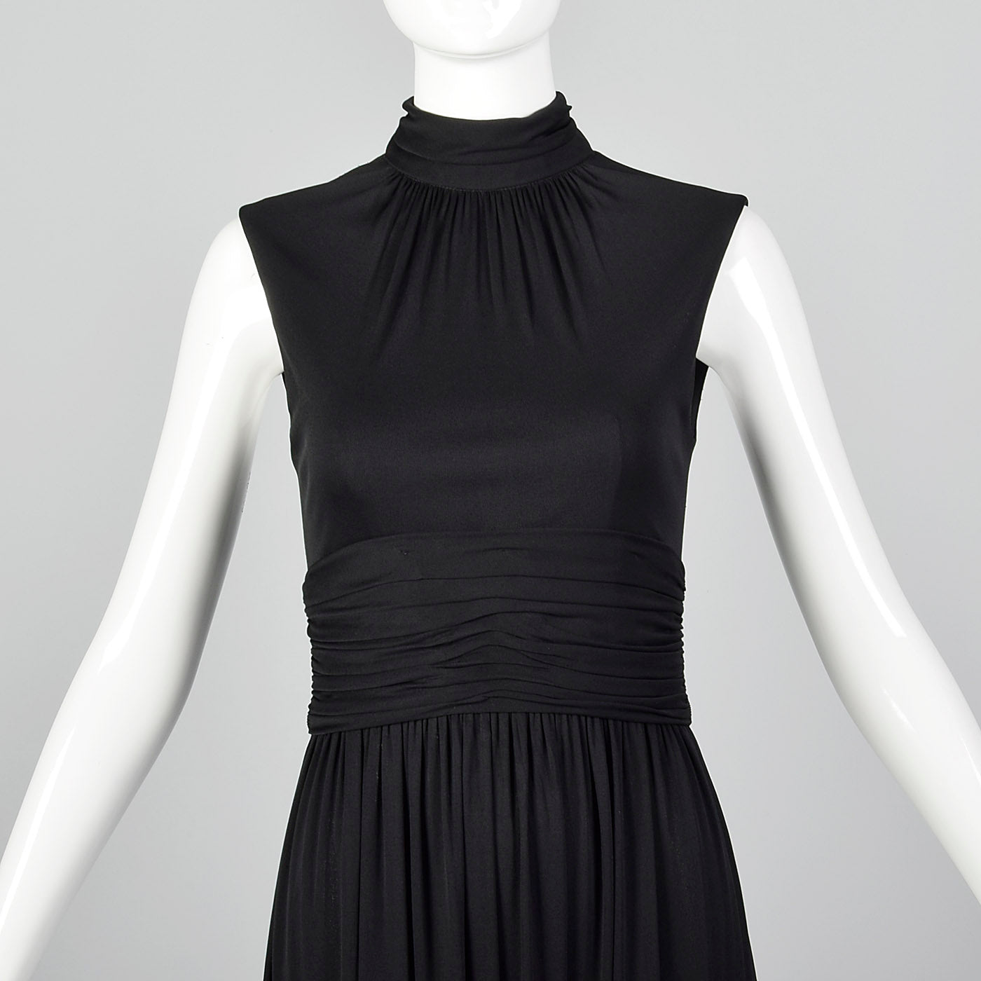 1970s Black Jersey Knit Maxi Dress