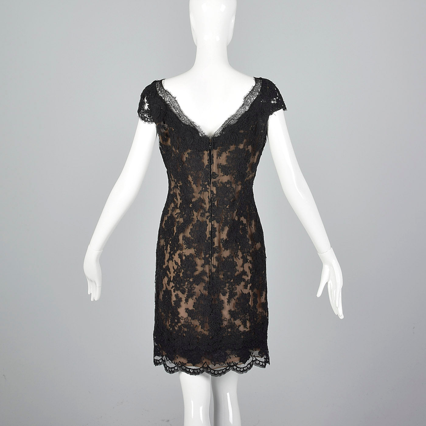 1990s Classic Oscar De La Renta Black Lace Dress