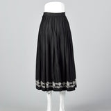1990s Anne Klein A Line Black Skirt with Embroidered Border