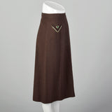 Medium 1950s Brown Wool Skirt With Decorative Beading