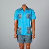 Deadstock 1950s Mens Cabana Set, Loop Collar Shirt & Matching Shorts