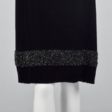 1960s Black Velvet Shift Dress with Heavy Beading