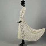 Small 1930s Wedding Dress Lace Sheer Formal Long Sleeve Evening Bridal Gown