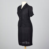 1950s Black Rayon Day Dress with Peplum Waist