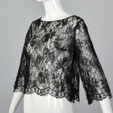 1960s Deadstock Black Floral Lace Top