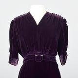 1930s Purple Silk Velvet Dress Art Deco