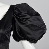 1980s Black Party Dress with Applique Full Circle Skirt