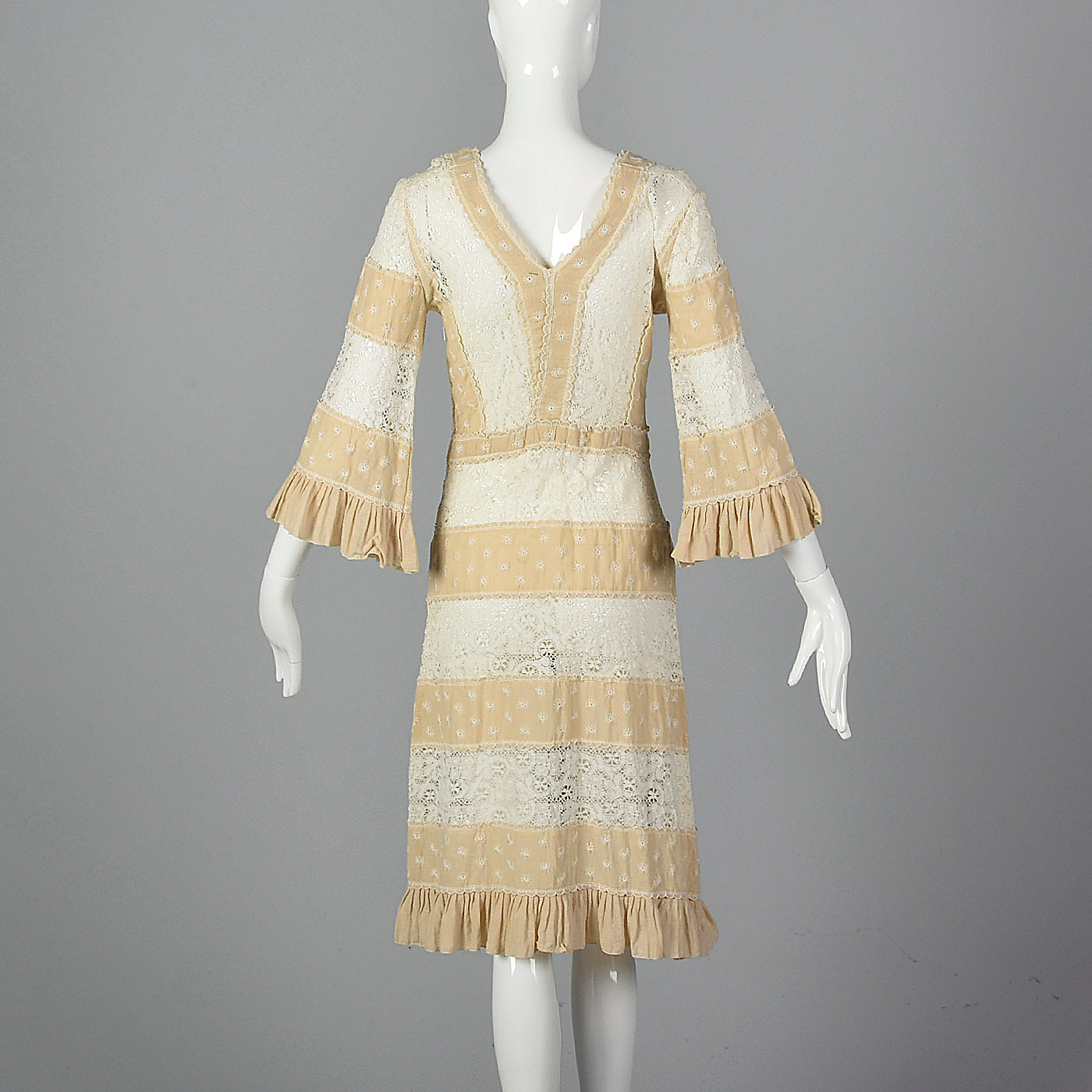 1970s Bohemian Dress with Sheer Lace Panels