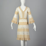 1970s Bohemian Dress with Sheer Lace Panels