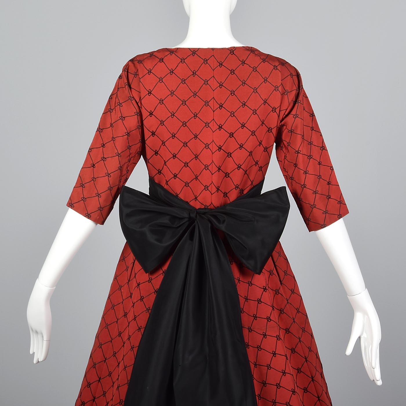 1950s Red Party Dress with Black Taffeta Bow