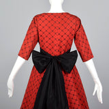 1950s Red Party Dress with Black Taffeta Bow