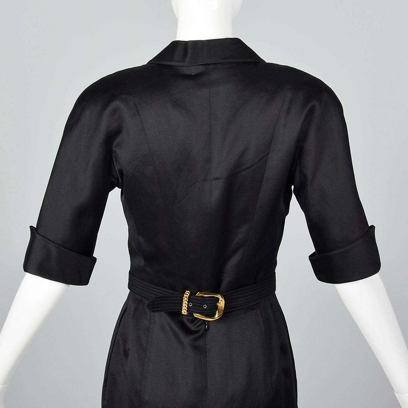 1980s Chanel Black Cotton Summer Skirt Suit with Gold Buckle Detail