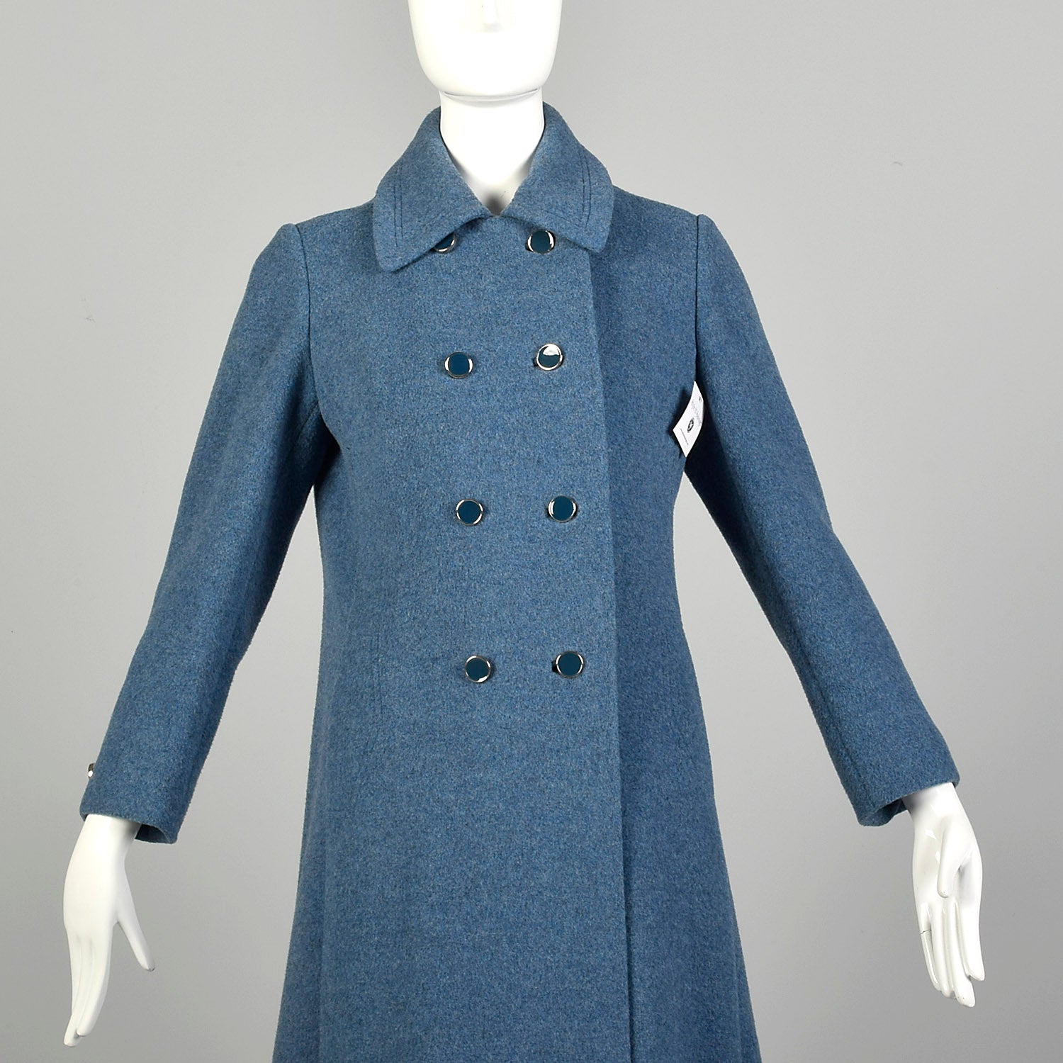 Small 1960s Coat Blue Wool Military Double Breasted Winter Vintage Outerwear