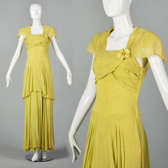 1940s Chartreuse Evening Gown