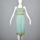 1950s Dress and Jacket Set in Aqua with Gold Trim