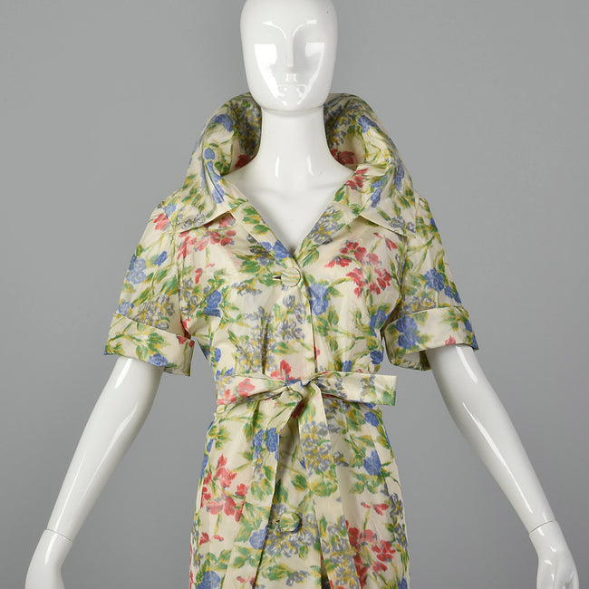 1950s Floral Silk Dressing Gown