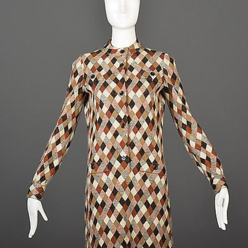 1970s Givenchy Argyle Knit Dress with Matching Scarf
