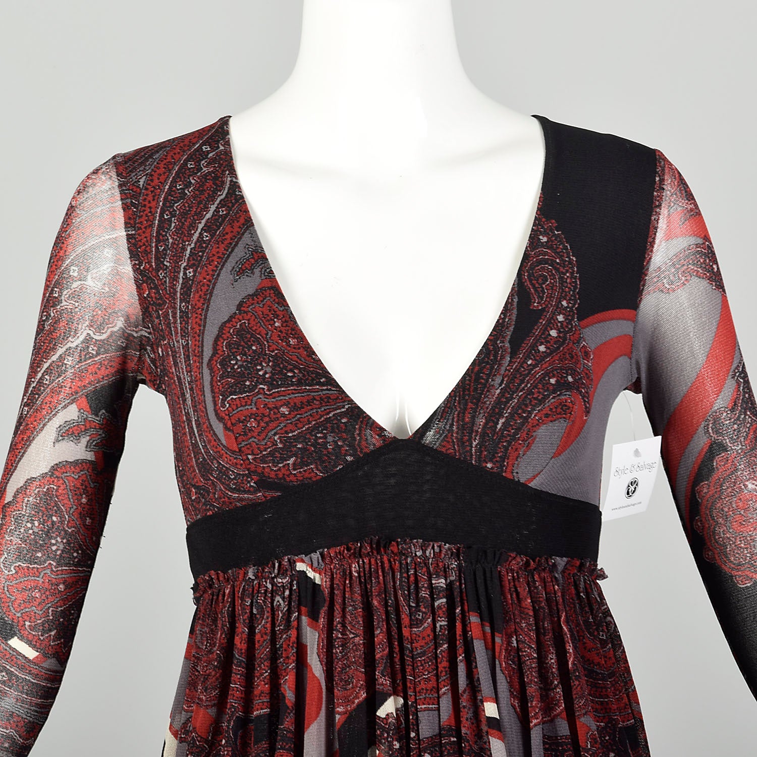XXS Jean Paul Gaultier Soleil Black Dress Sexy Red Mesh Long Sleeves