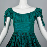 1950s Flocked Polkadot Party Dress