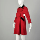 XXS 1980s Christian Dior Coat Mod Military Double Breasted Babydoll Red Winter Designer Outerwear
