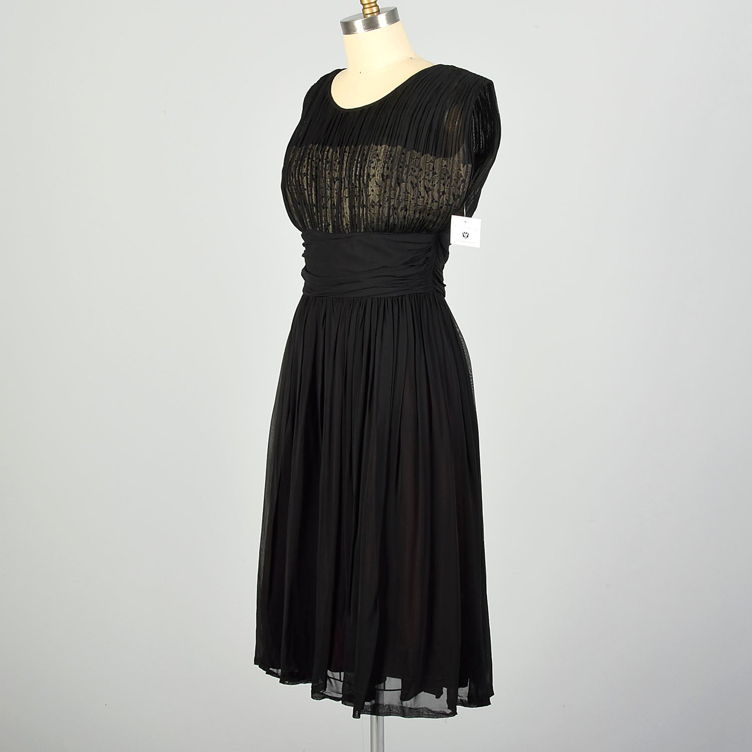 Medium 1950s Little Black Dress Evening Cocktail Illusion Bust