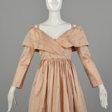 Small 1990s Catherine Regehr Dress Blush Pink Silk Taffeta Evening Gown Wedding Prom