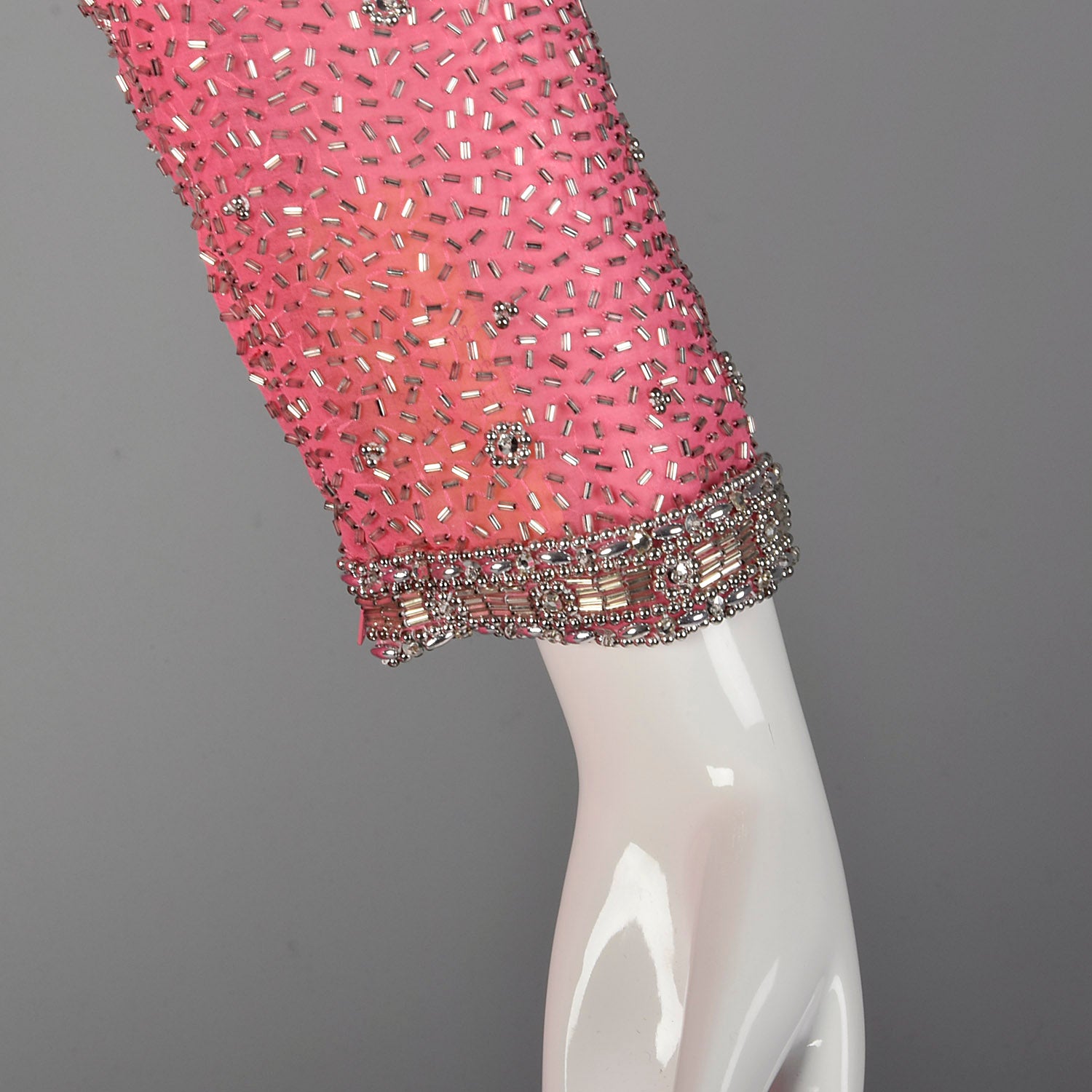 Large 1970s Pink Beaded Formal Dress