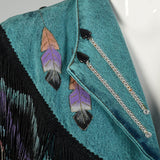 Medium Denim Jacket 1980s Bolero Fringe Jean Teal Southwestern