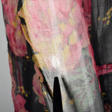 1930s Black Silk Slip Dress with Rose Print Top