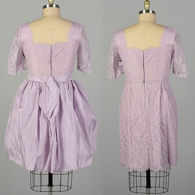 XL 1950s Set Lavender Lace Cocktail Party Peplum Waist Wiggle Dress