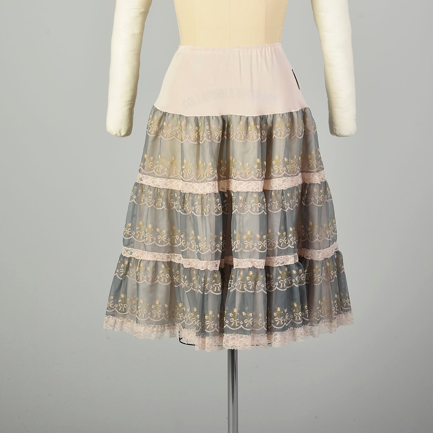 Small 1950s Dress Set Gray Flocked Ruffle Matching Petticoat