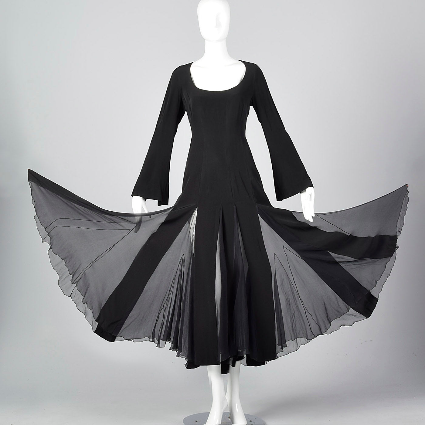 1990s Jil Sander Sexy Gothic Dress with Sheer Silk Panel Skirt