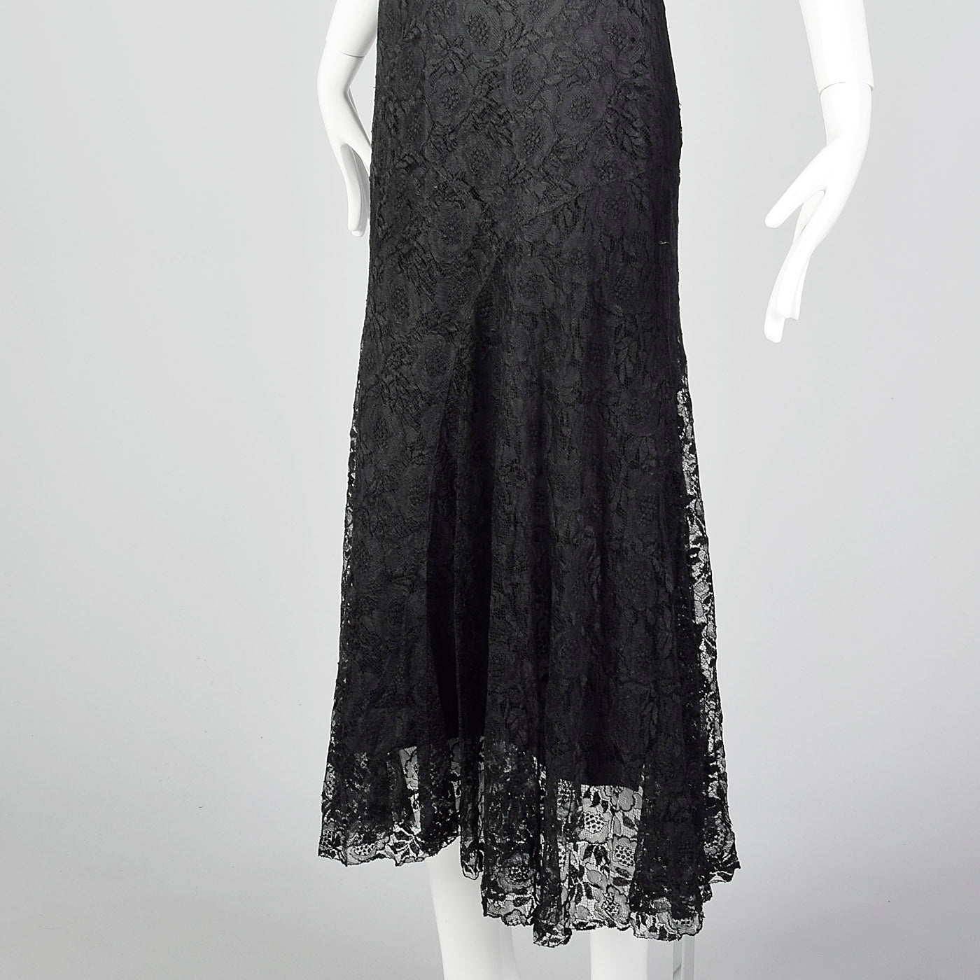 1930s Black Lace Dress with Sheer Flutter Sleeves