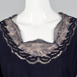 1950s Blue Rayon Dress with Lace Illusion Neckline