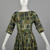 Medium 1950s Green Wild West Novelty Print Day Dress