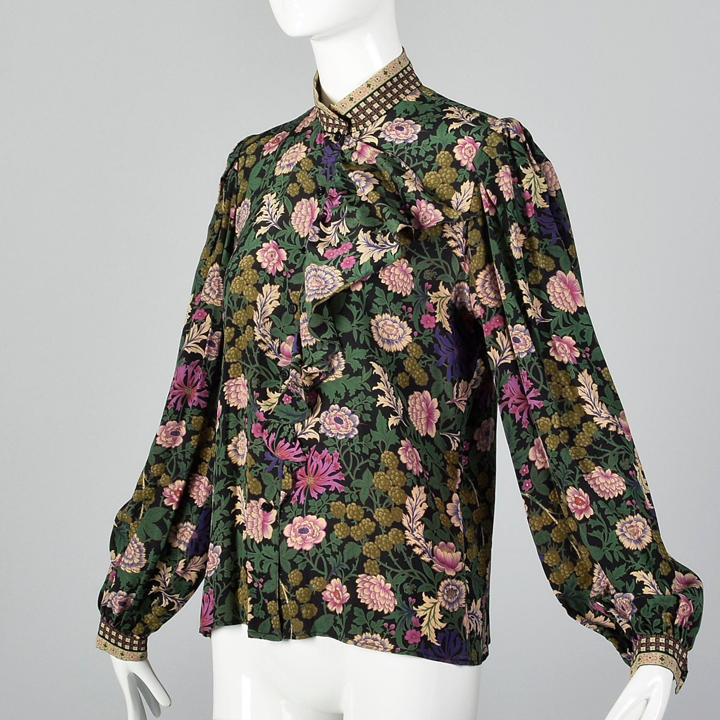 1980s Emanuel Ungaro Floral Print Silk Blouse